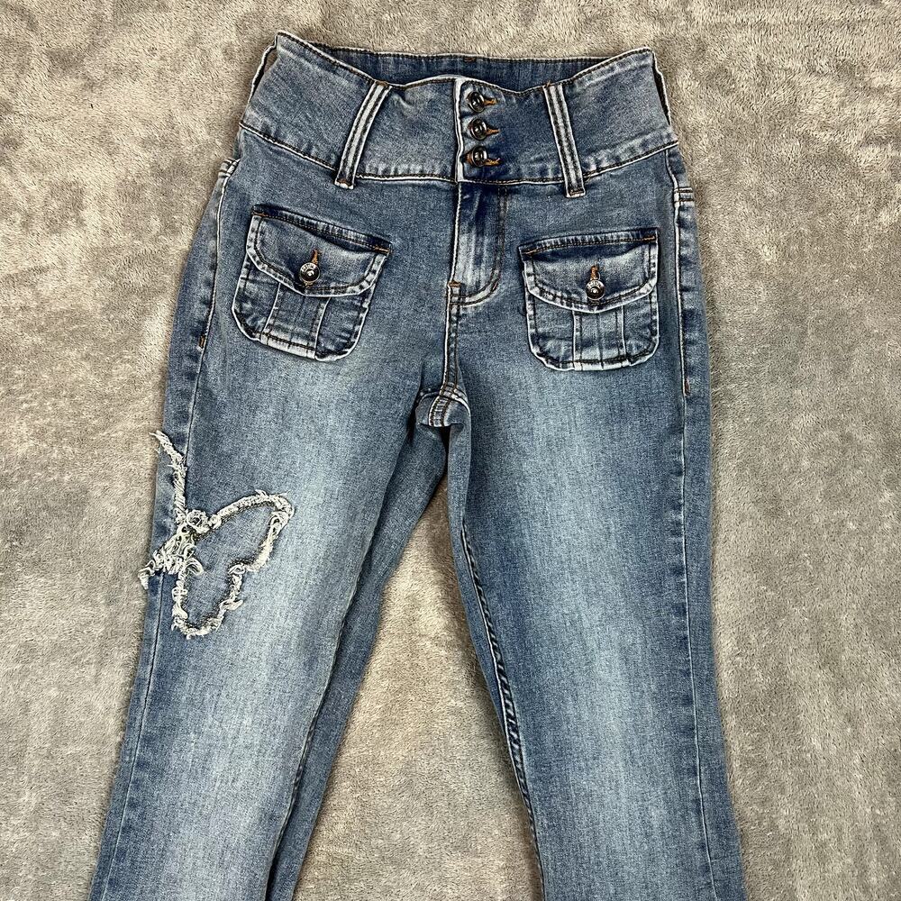Hot‎ Topic Butterfly Flare Light Wash Jeans Womens 3 Retro Festival Boho